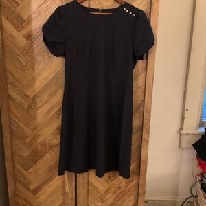 Loft button shoulder Navy with white pinstripe dress Size M
